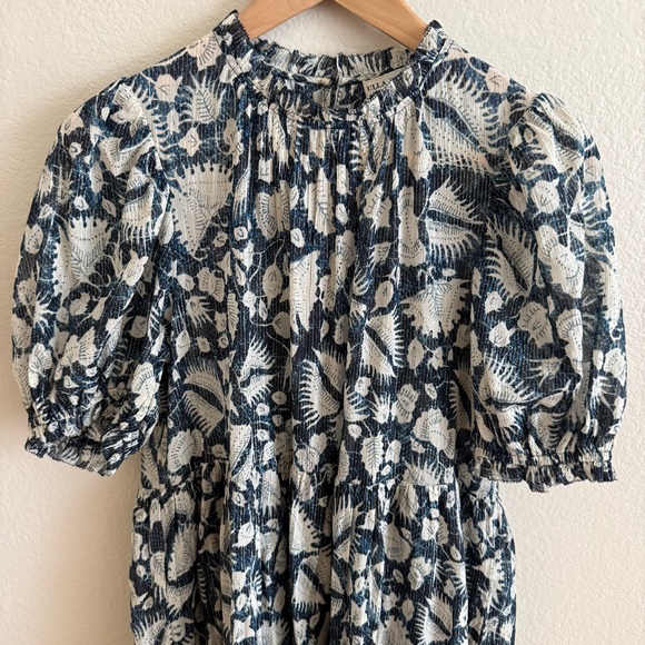 Ulla Johnson Navy and Cream Textured Dress With Metallic Details Size 6 - Picture 3 of 11